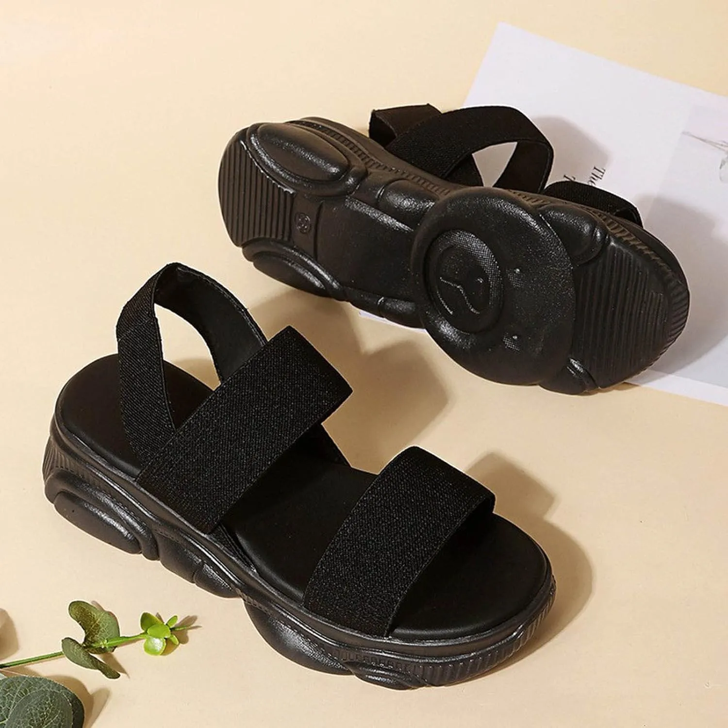 Sports Sandals for Women Platform Summer Casual Elastic Straps Fish Mouth Open Toe Slip-on Sandals Eva Solid Comfy Soft Sole Non-Slip Beach Shoes