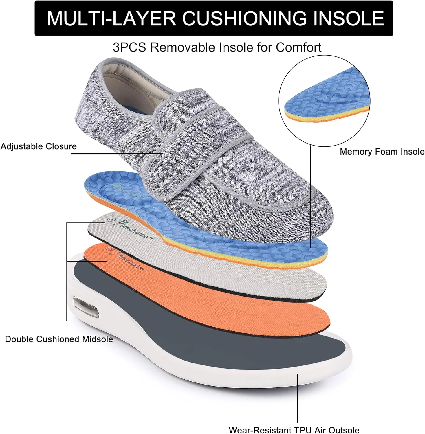 SPR&JOY Diabetic Shoes for Women, Women's Wide Width Elderly Shoes, Lightweight Breathable Adjustable Closure, Swollen Feet Walking Edema Sneakers