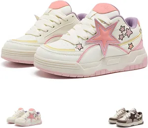 Star Shoes Walking Sneakers for Women Round Toe Y2K Aesthetic Cute Star Detail Comfort Grip US 5.5-8