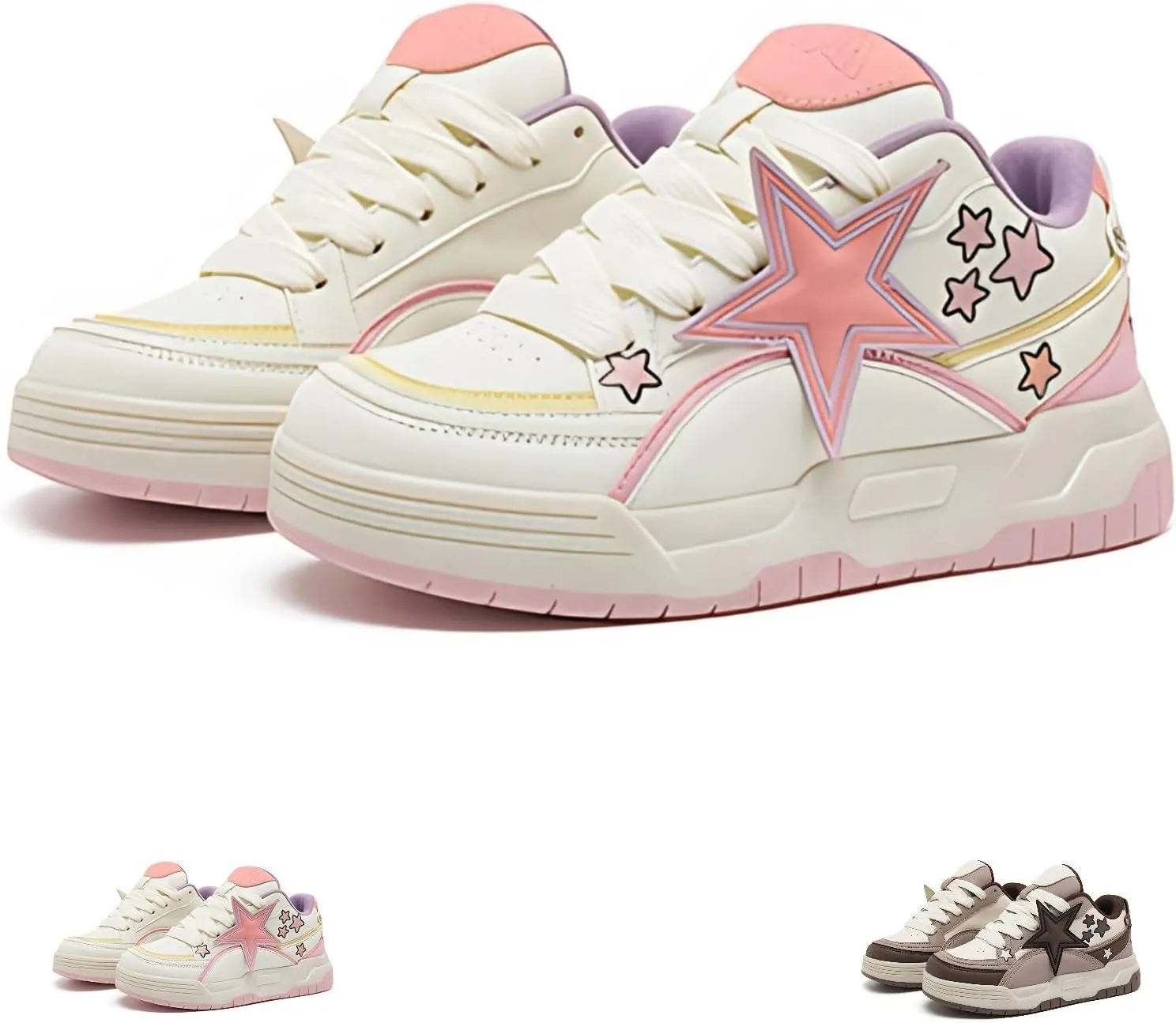 Star Shoes Walking Sneakers for Women Round Toe Y2K Aesthetic Cute Star Detail Comfort Grip US 5.5-8