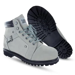 Steel Toe Boots for Women - Light Gray - 10M | Waterproof Women's Fusion Work Boots | Leather Work Boots | Rugged Goodyear Welt Construction | Oil Resistant Outsoles & Cushioned Insoles