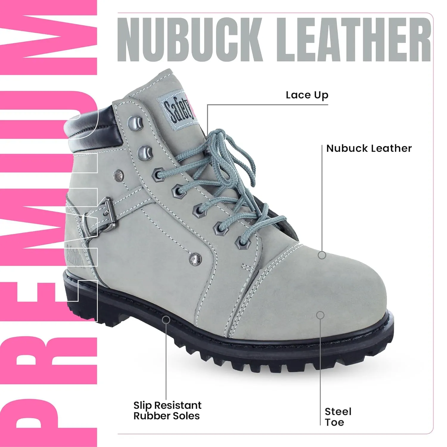 Steel Toe Boots for Women - Light Gray - 10M | Waterproof Women's Fusion Work Boots | Leather Work Boots | Rugged Goodyear Welt Construction | Oil Resistant Outsoles & Cushioned Insoles