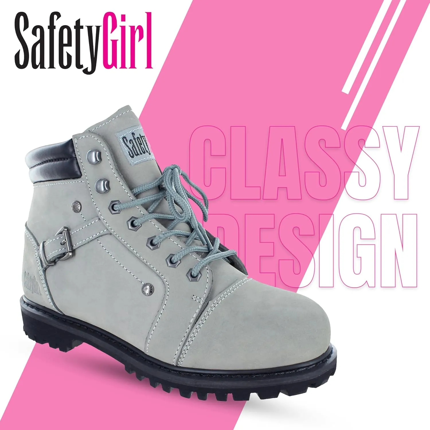 Steel Toe Boots for Women - Light Gray - 10M | Waterproof Women's Fusion Work Boots | Leather Work Boots | Rugged Goodyear Welt Construction | Oil Resistant Outsoles & Cushioned Insoles