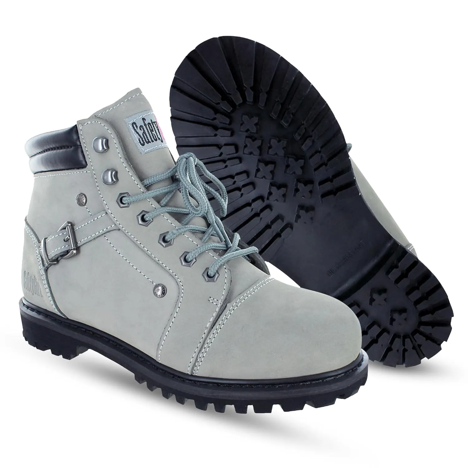 Steel Toe Boots for Women - Light Gray - 10M | Waterproof Women's Fusion Work Boots | Leather Work Boots | Rugged Goodyear Welt Construction | Oil Resistant Outsoles & Cushioned Insoles