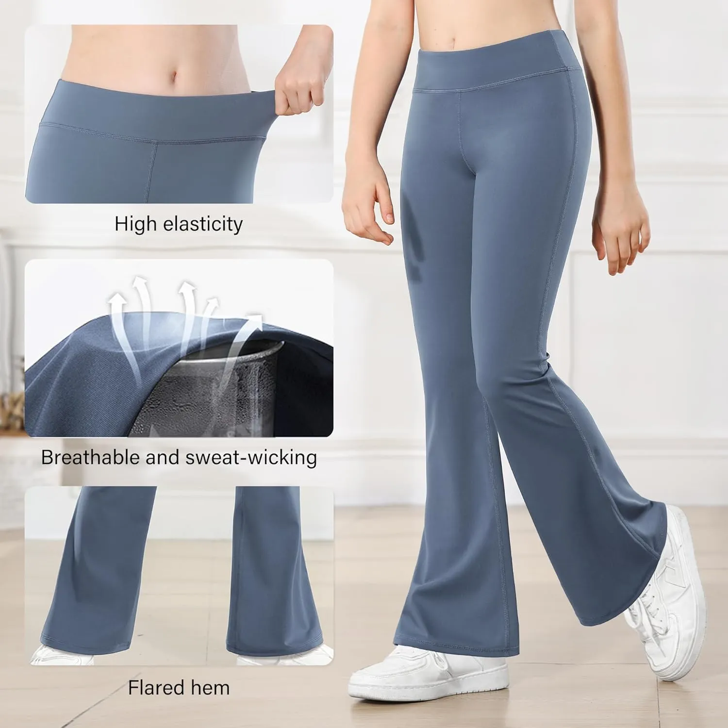 Stelle Girl's Flare Leggings High Waisted Yoga Pants Bootcut Dance Casual Pants Activewear Kids Bell Bottoms