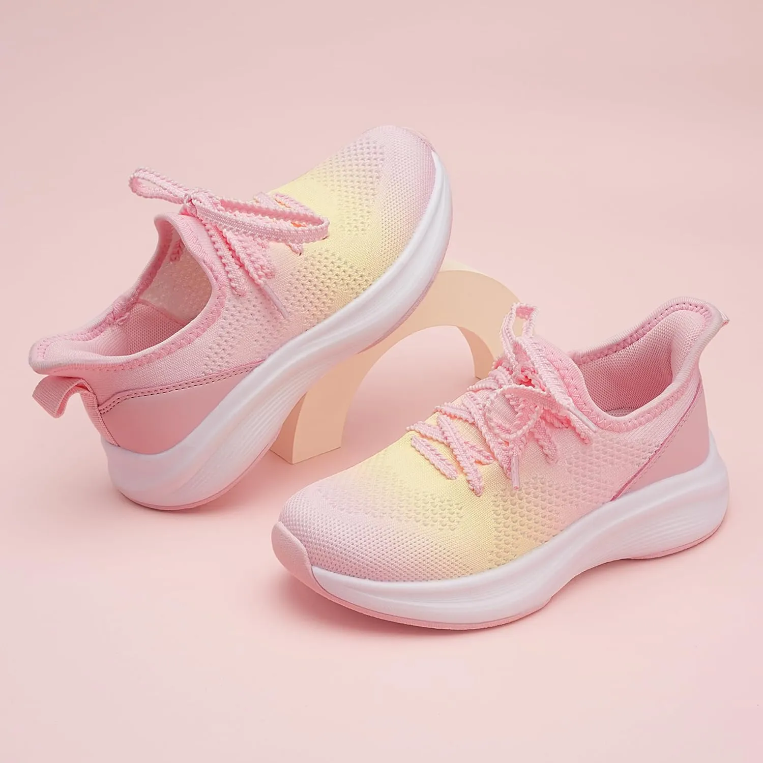 Stelle Girls Sneakers Kids Tennis Running Shoes Athletic Lace Up Non Slip Lightweight Breathable Sport Rainbow Shoes for Toddler/Little Kid/Big Kid