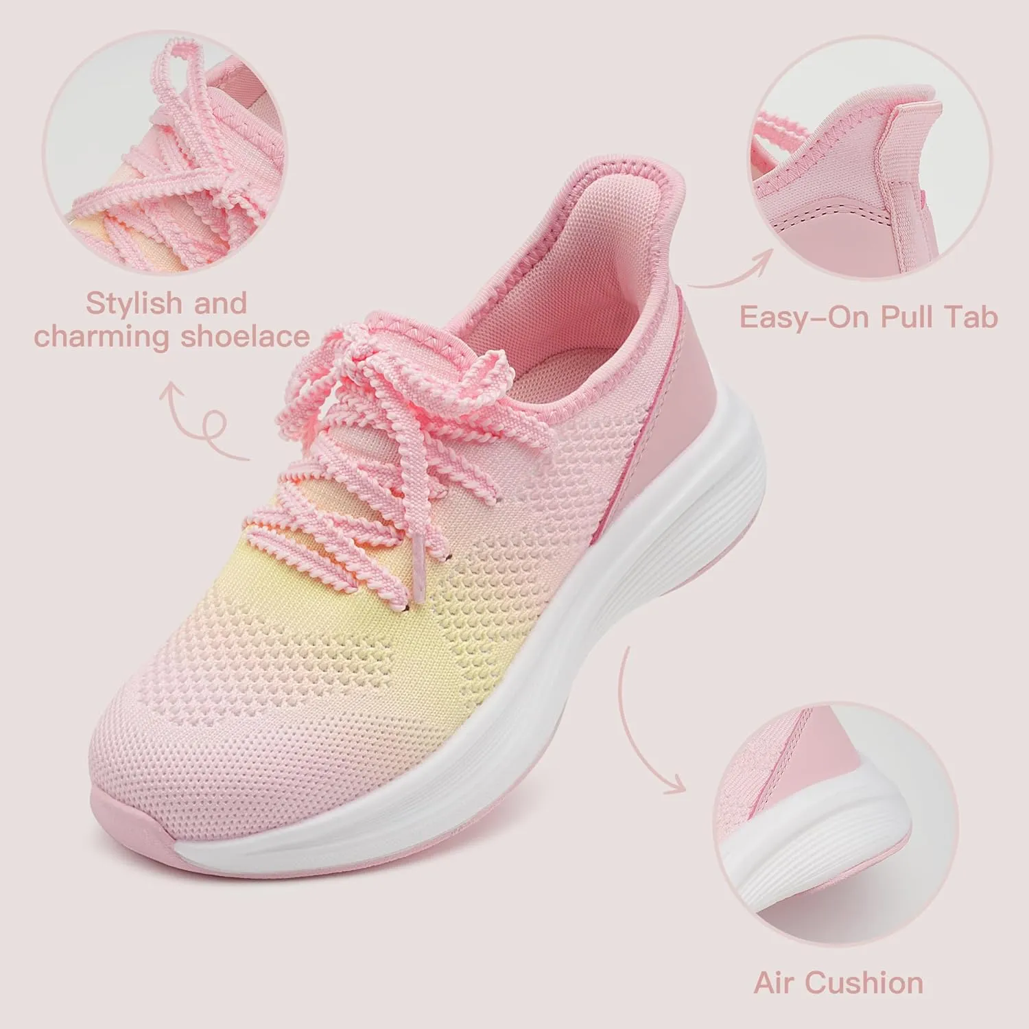 Stelle Girls Sneakers Kids Tennis Running Shoes Athletic Lace Up Non Slip Lightweight Breathable Sport Rainbow Shoes for Toddler/Little Kid/Big Kid