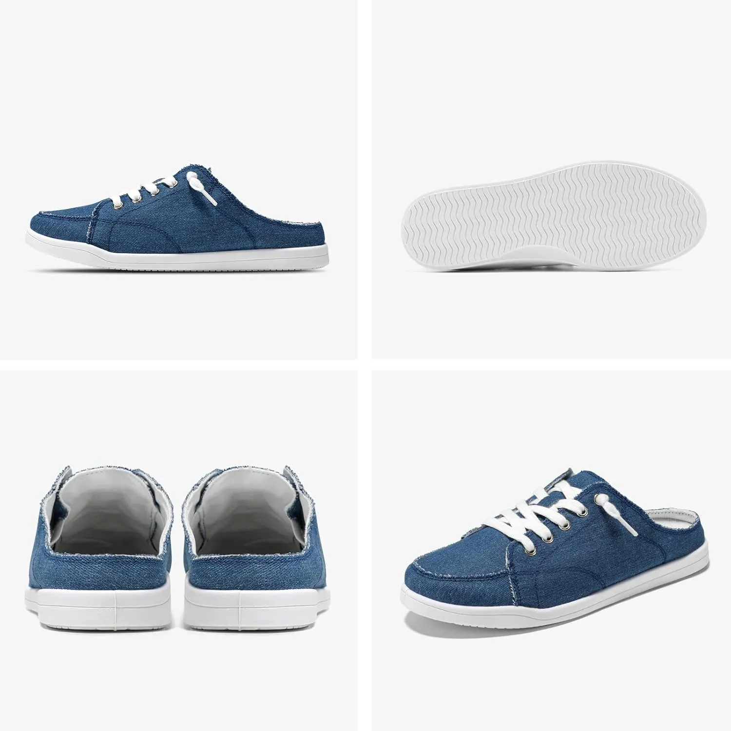 STQ Mules for Women Slip On Sneakers Backless Canvas Shoes Comfort Casual Tennis Shoes, Denim Blue Size US 8.5