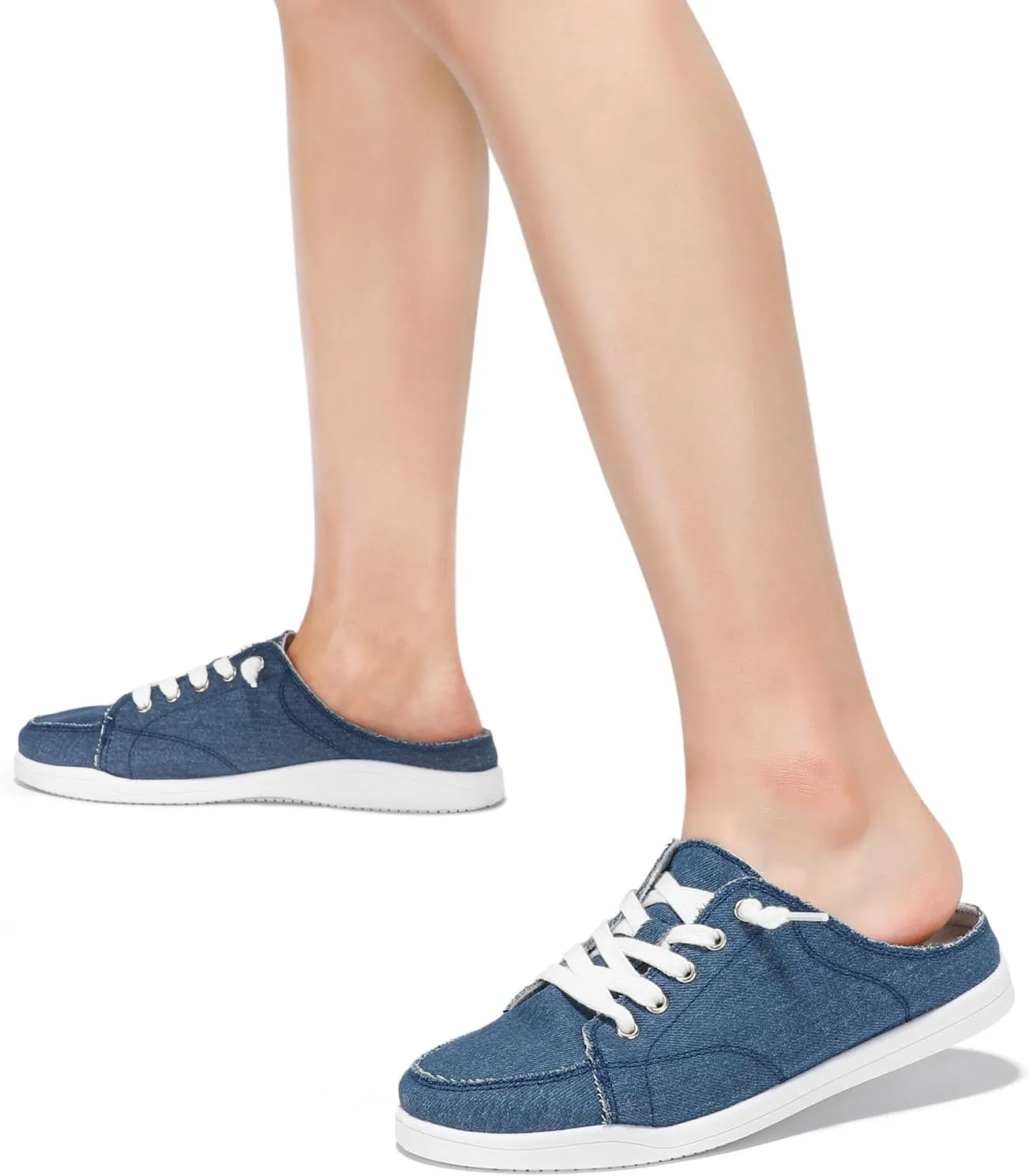 STQ Mules for Women Slip On Sneakers Backless Canvas Shoes Comfort Casual Tennis Shoes, Denim Blue Size US 8.5