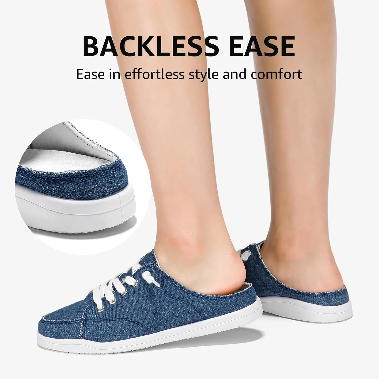 STQ Mules for Women Slip On Sneakers Backless Canvas Shoes Comfort Casual Tennis Shoes, Denim Blue Size US 8.5
