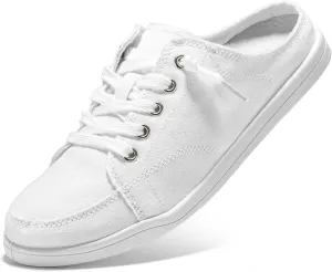 STQ White Slip On Sneakers for Women Memory Foam Backless Canvas Shoes Cute Casual Mules, Vanilla White Size 8.5