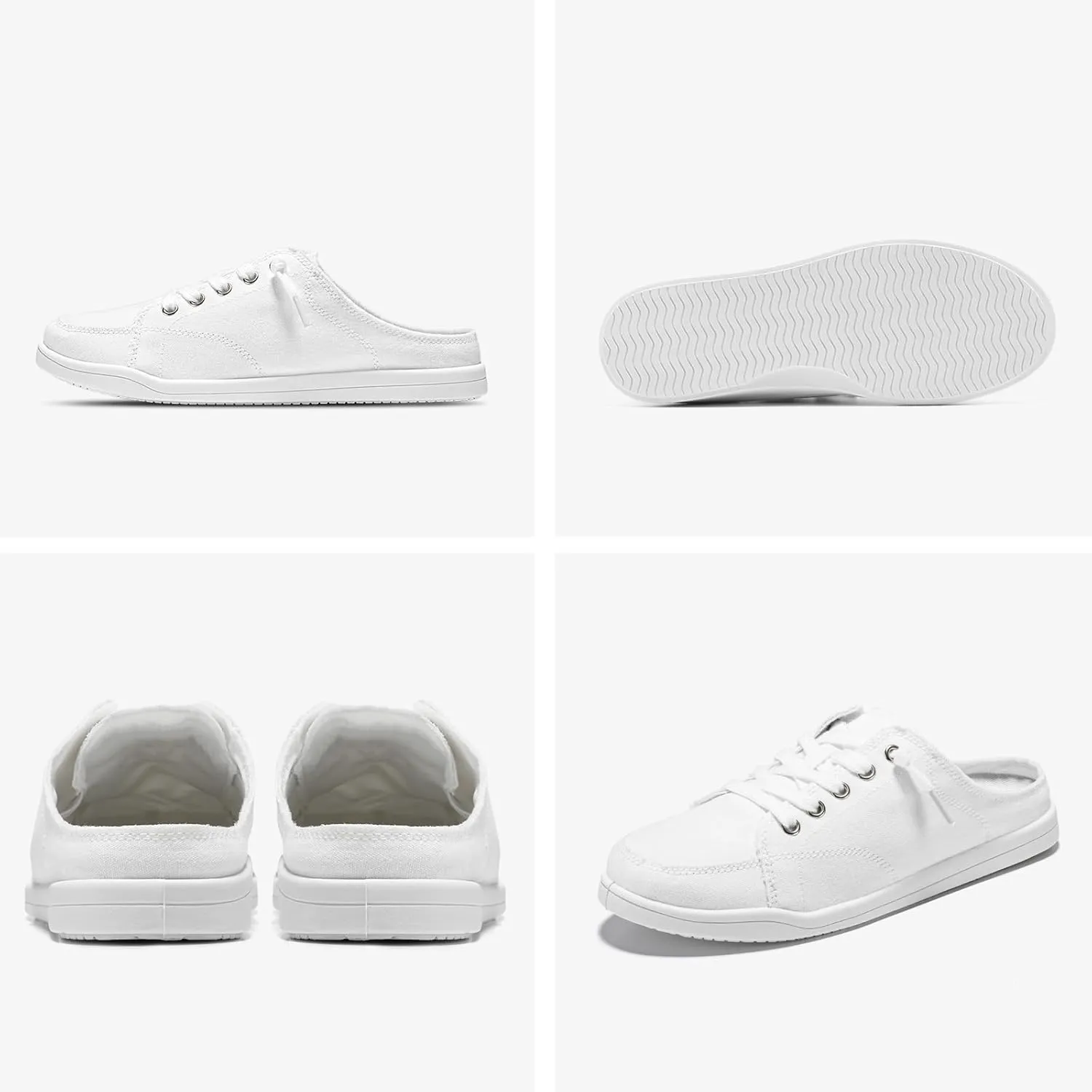 STQ White Slip On Sneakers for Women Memory Foam Backless Canvas Shoes Cute Casual Mules, Vanilla White Size 8.5