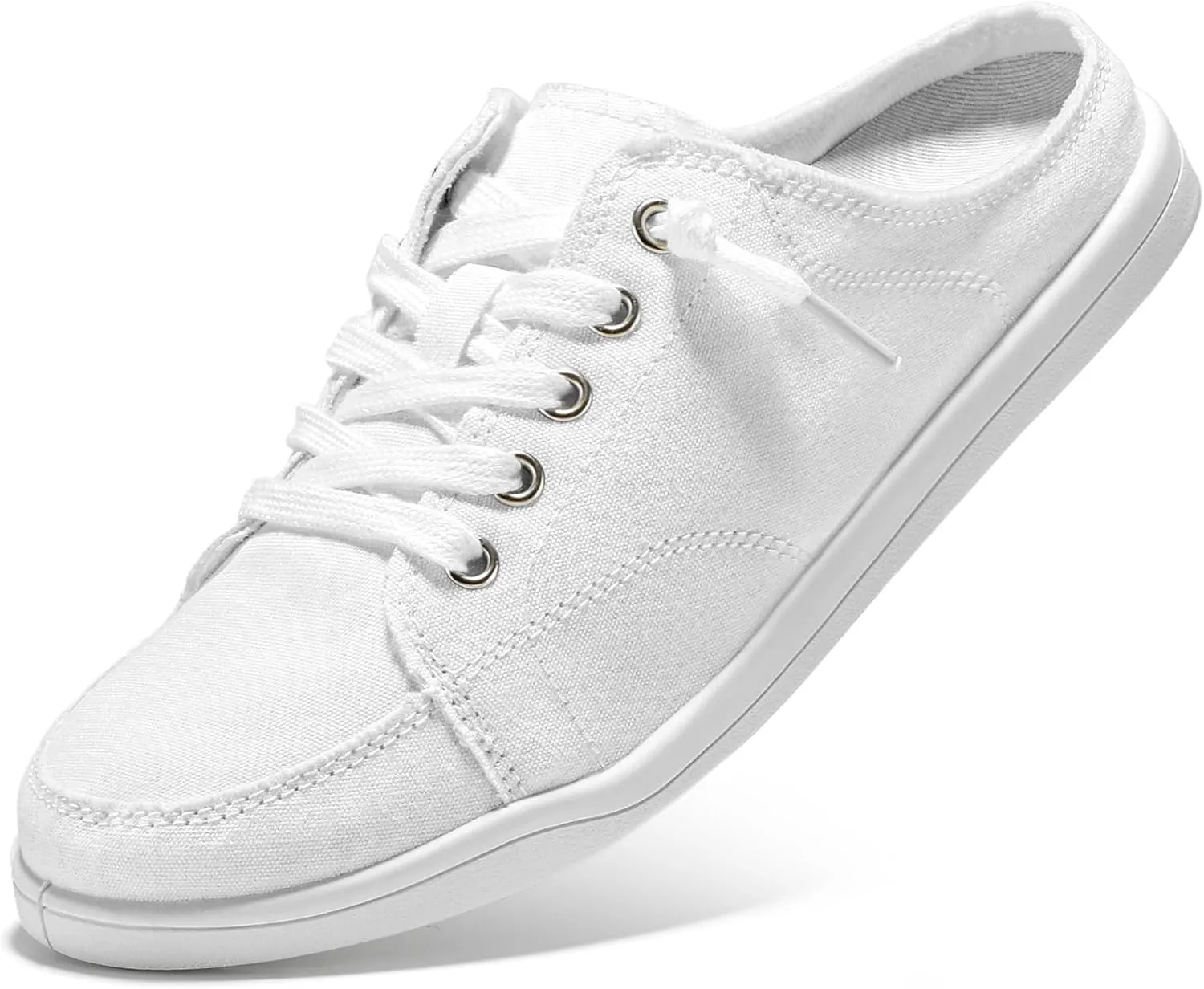 STQ White Slip On Sneakers for Women Memory Foam Backless Canvas Shoes Cute Casual Mules, Vanilla White Size 8.5