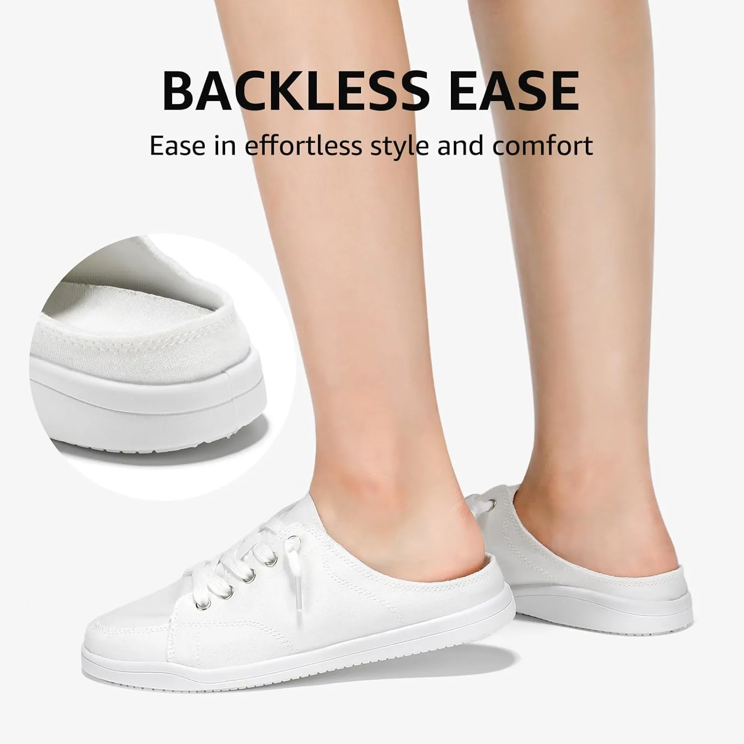 STQ White Slip On Sneakers for Women Memory Foam Backless Canvas Shoes Cute Casual Mules, Vanilla White Size 8.5