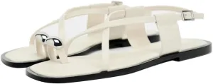 Strappy Flat Sandals for Women Open Square Toe Silver Ball Flip Flop Sandal with Ankle Buckle Summer Beach Gladiator Shoes