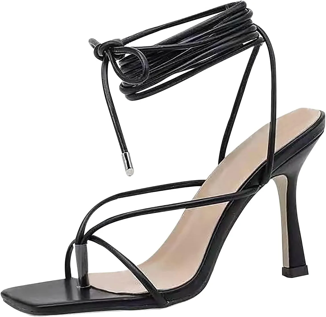 Strappy Stiletto Sandals for Women Fashion Cross Straps Lace up Square Toe Clip Toe Thin High Heels Summer Comfortable Casual Ladies Shoes