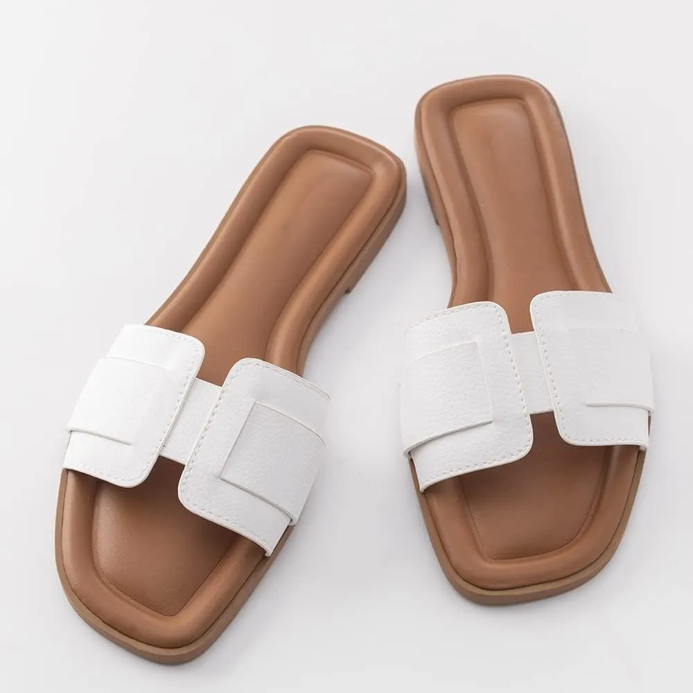 Stratuxx Kaze Womens Flat Sandals Flat Slide Sandals White,Black, Brown,Metallic Flat Sandals Leopard