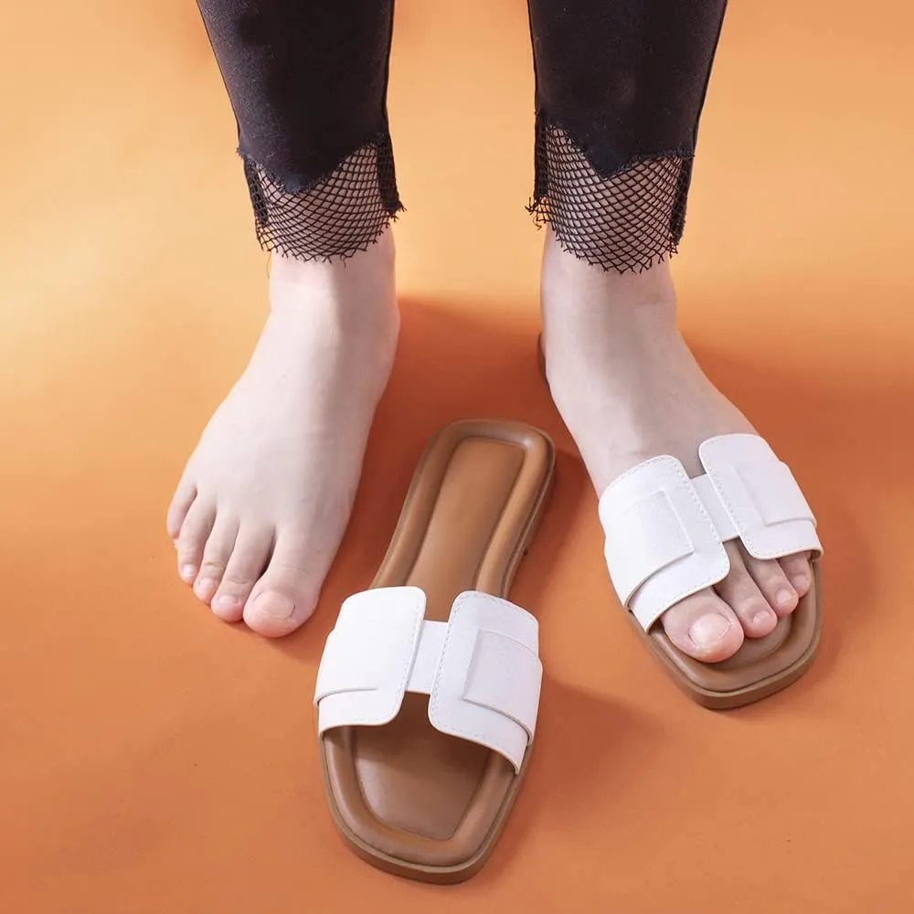 Stratuxx Kaze Womens Flat Sandals Flat Slide Sandals White,Black, Brown,Metallic Flat Sandals Leopard