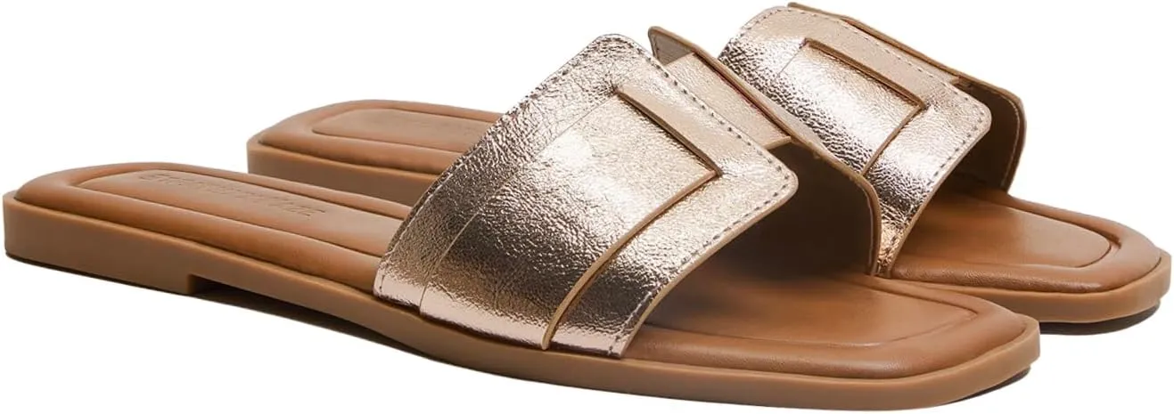 Stratuxx Kaze Womens Flat Sandals Flat Slide Sandals White,Black, Brown,Metallic Flat Sandals Leopard