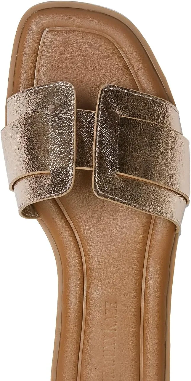 Stratuxx Kaze Womens Flat Sandals Flat Slide Sandals White,Black, Brown,Metallic Flat Sandals Leopard