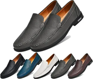 Stylish Men's Leather Slip-On Loafers - Elegant Round Toe Casual Dress Shoes for Office, Driving, and Special Occasions. Luxurious Comfort with Breathable Soft Soles
