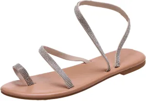 Stylish Women’s Flat Sandals with Rhinestone Straps Casual Clip Toe Sandal Dressy Flats Everyday Footwear Summer Wear