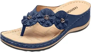 SuanlaTDS Orthopedic Sandals for Women, Women Dressy Summer Comfortable Wedge Platform Slip On Thong Sandals with Arch Support Flip Flops Wide Width Casual Walking SIides Sandals Slippers