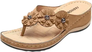 SuanlaTDS Orthopedic Sandals for Women, Women Dressy Summer Comfortable Wedge Platform Slip On Thong Sandals with Arch Support Flip Flops Wide Width Casual Walking SIides Sandals Slippers