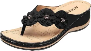 SuanlaTDS Orthopedic Sandals for Women, Women Dressy Summer Comfortable Wedge Platform Slip On Thong Sandals with Arch Support Flip Flops Wide Width Casual Walking SIides Sandals Slippers