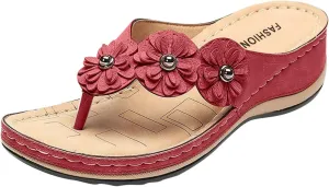 SuanlaTDS Orthopedic Sandals for Women, Women Dressy Summer Comfortable Wedge Platform Slip On Thong Sandals with Arch Support Flip Flops Wide Width Casual Walking SIides Sandals Slippers
