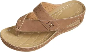 SuanlaTDS Orthopedic Wedge Sandals for Women Flip Flops Platform Open Toe Low Heels Summer Beach Dress Shoes 2025 Comfortable Outdoor Bohemian Dressy Arch Support Wedges Sandal for Party