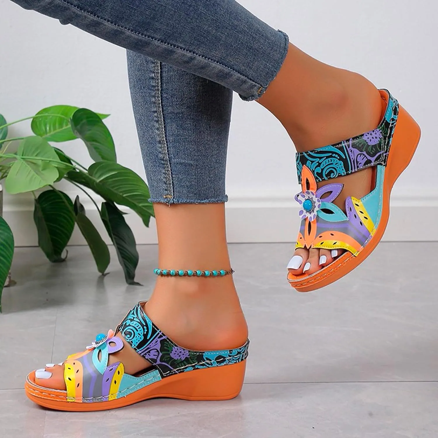 SuanlaTDS Summer Sandals for Women Wedge Platform 2025 Comfortable Wide Width Open Toe Slip-on High Heels Dressy Daily Wear Outdoor Beach Holiday Wedges Slides Sandal Slippers