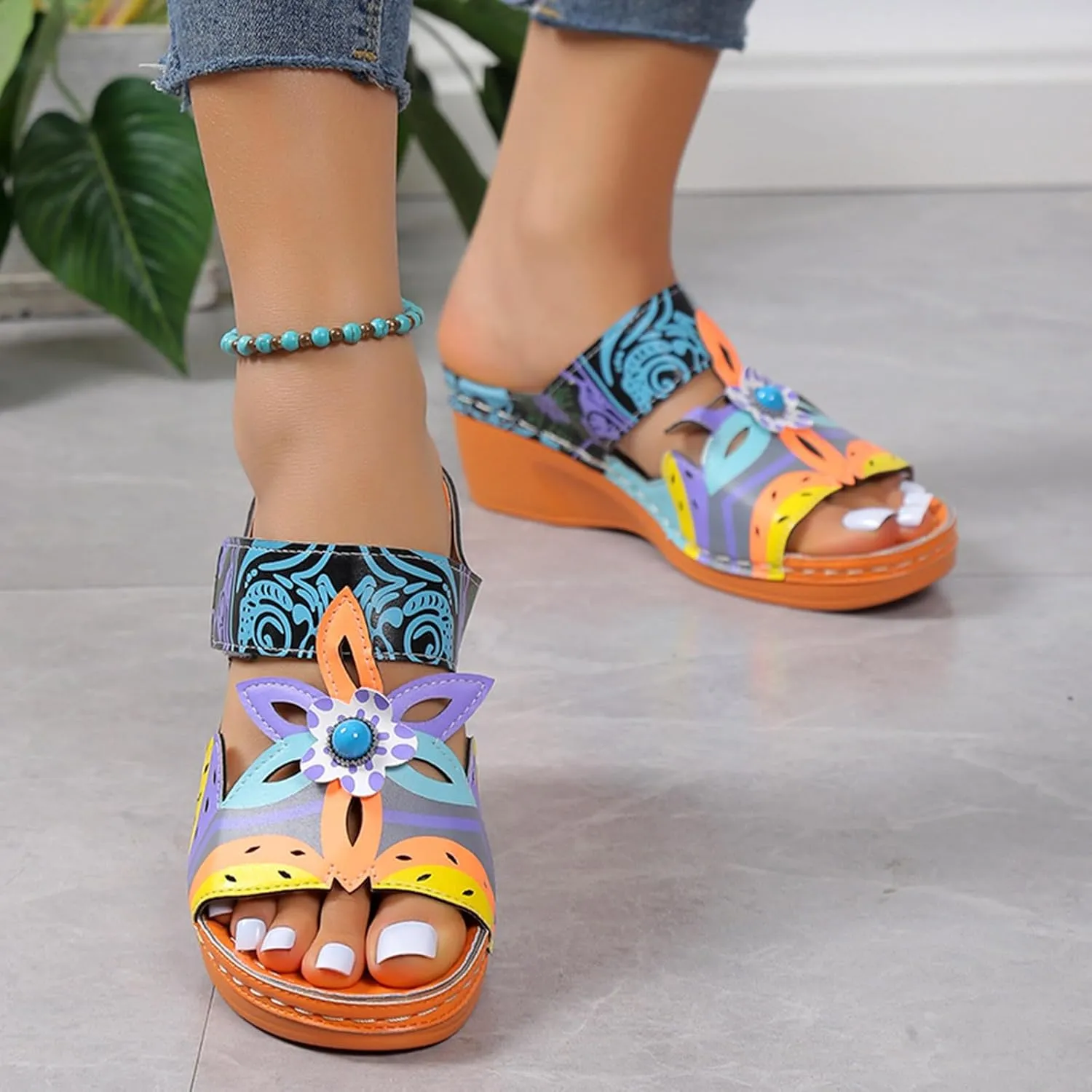 SuanlaTDS Summer Sandals for Women Wedge Platform 2025 Comfortable Wide Width Open Toe Slip-on High Heels Dressy Daily Wear Outdoor Beach Holiday Wedges Slides Sandal Slippers