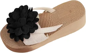 SuanlaTDS Wedge Platform Sandals for Women 2025 Dressy Summer Flop Flops Comfortable Outdoor Flower Open Toe Slip-On High Wedges Heels Slides Sandal Slippers Walking Beach Shoes