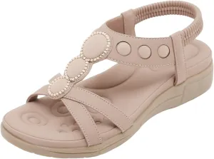 SuanlaTDS Wedge Sandals for Women Comfortable Arch Support Platform Low Heels Sandal Summer Beach Wedges Open Toe Elastic Ankle Strap Slip On Slides Sandals Flat Outdoor Walking Shoes