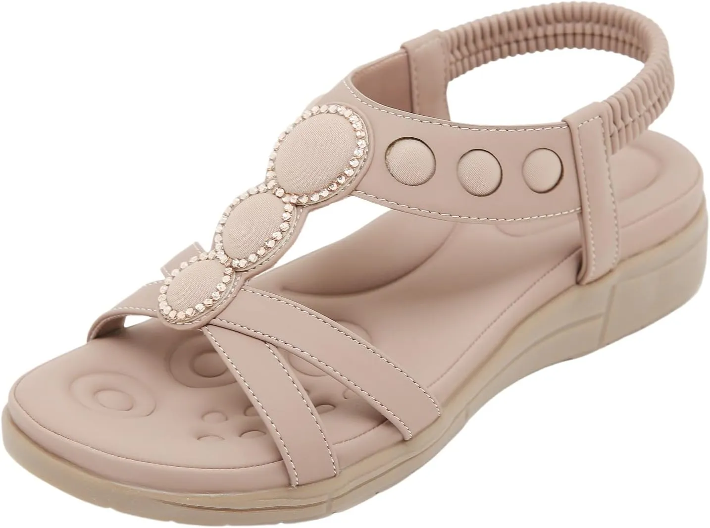 SuanlaTDS Wedge Sandals for Women Comfortable Arch Support Platform Low Heels Sandal Summer Beach Wedges Open Toe Elastic Ankle Strap Slip On Slides Sandals Flat Outdoor Walking Shoes