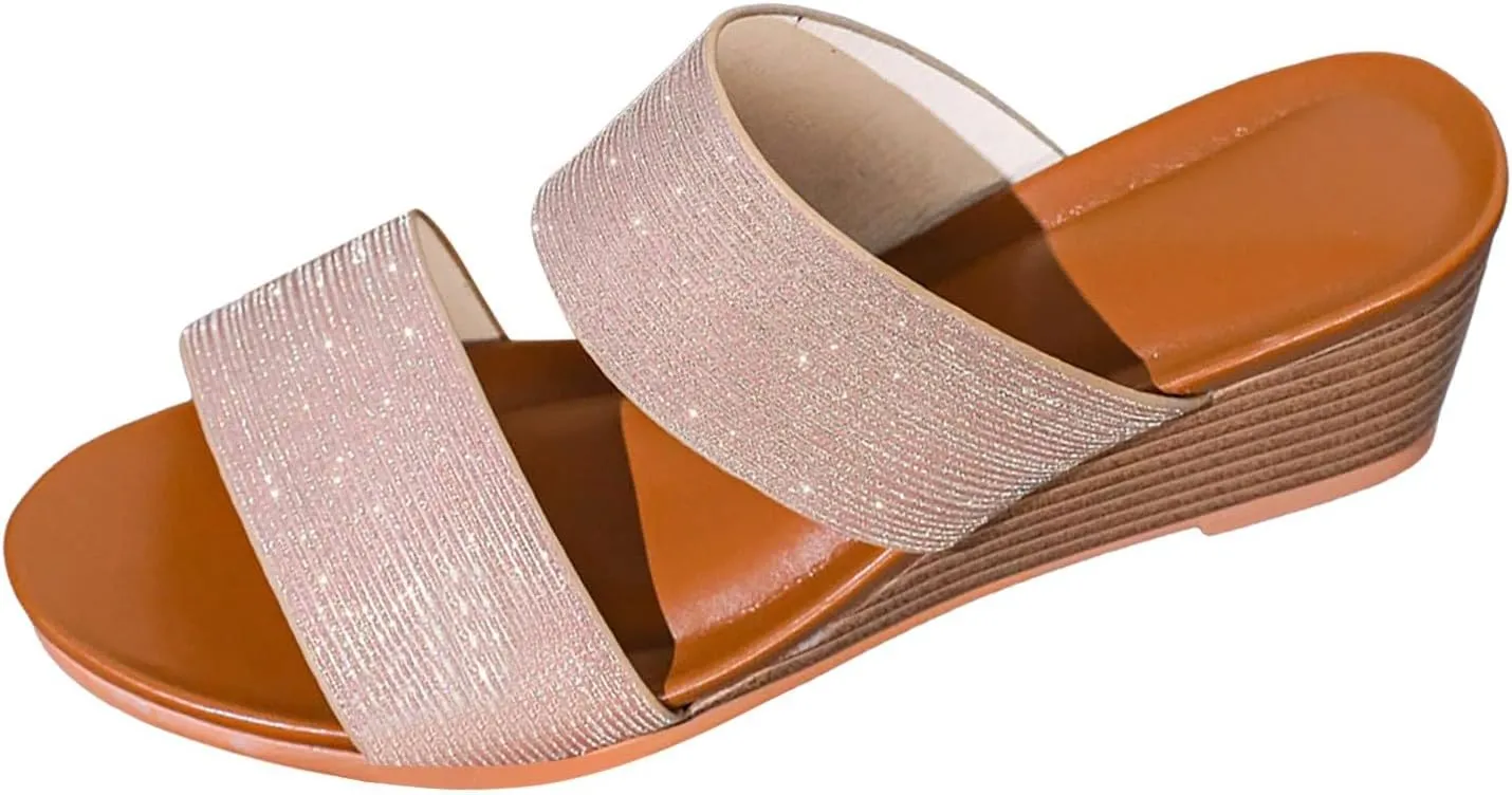 SuanlaTDS Wedge Sandals for Women Dressy 2025 Comfortable Open Toe Beach Walking Shoes Party Summer Slip-on Platform Slides Outdoor High Heels Wedges Sandal Slippers Mules