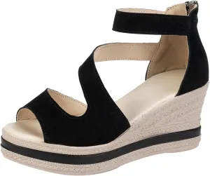 SuanlaTDS Wedge Sandals for Women Dressy Summer 2025 Platform Open Toe Back Zipper Holllow Out Comfortable Beach Outdoor Vintage Wedges Elegant Party Prom Wedding High Heels Sandal