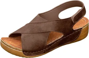 SuanlaTDS Wedge Sandals for Women Orthopedic Arch Support Comfortable Crisscross Open Toe Adjustable Ankle Strap Dressy Summer Platform Thick Sole Low Wedges Heels Elegant Sandal for Party