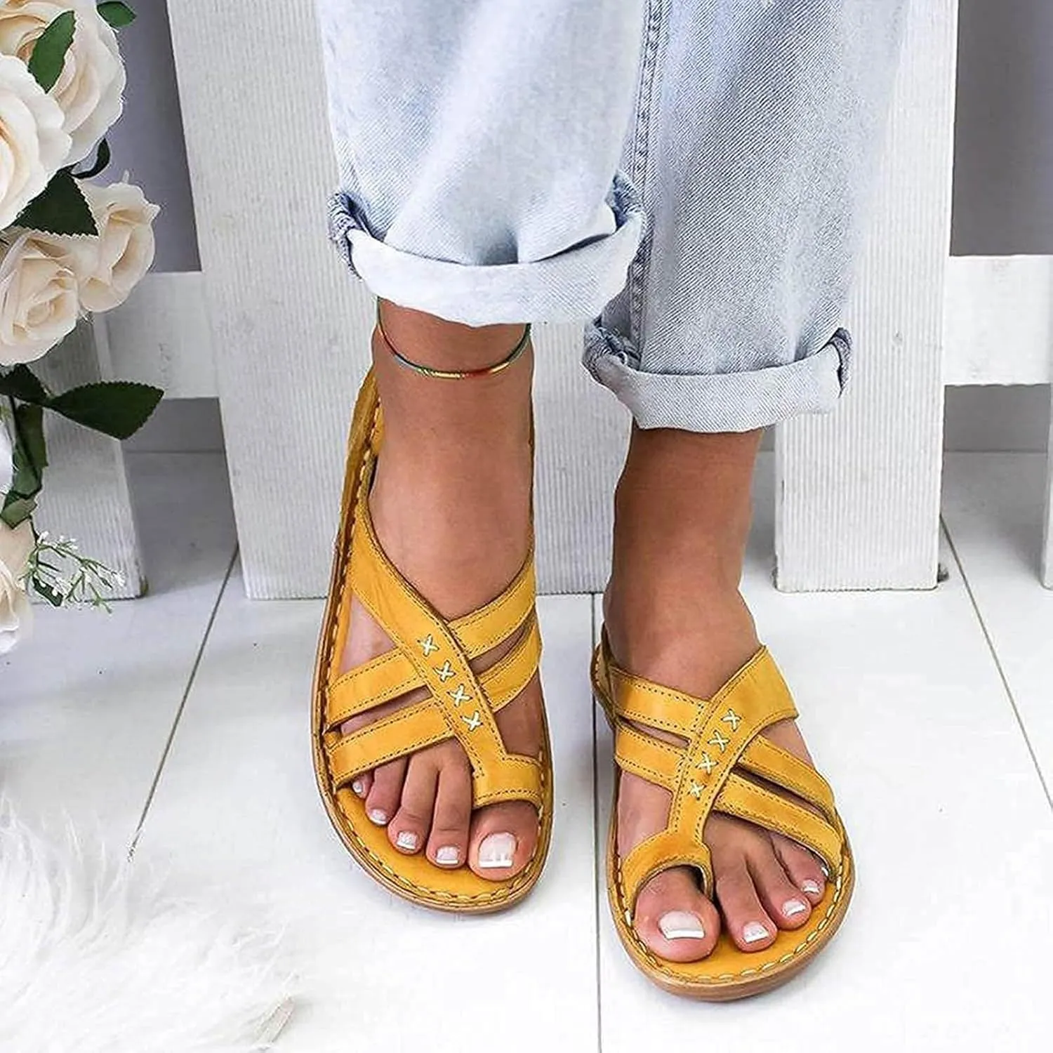 SuanlaTDS Wedge Sandals for Women Platform Flip Flops with Arch Support Comfortable Toe Ring Slip On Slide Orthopedic Sandals Casual Summer Beach Open-toe High Heels Wedges Sandals