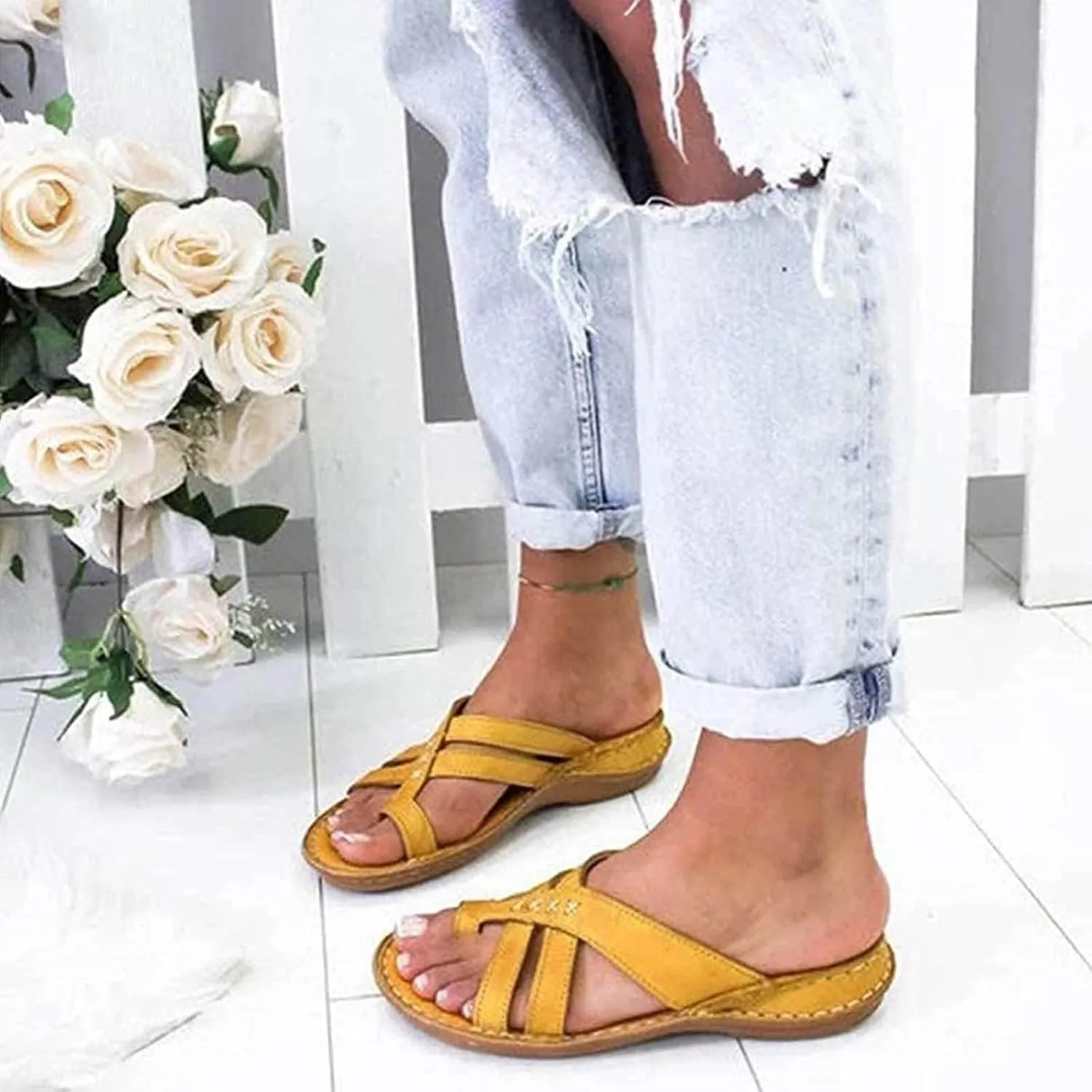 SuanlaTDS Wedge Sandals for Women Platform Flip Flops with Arch Support Comfortable Toe Ring Slip On Slide Orthopedic Sandals Casual Summer Beach Open-toe High Heels Wedges Sandals