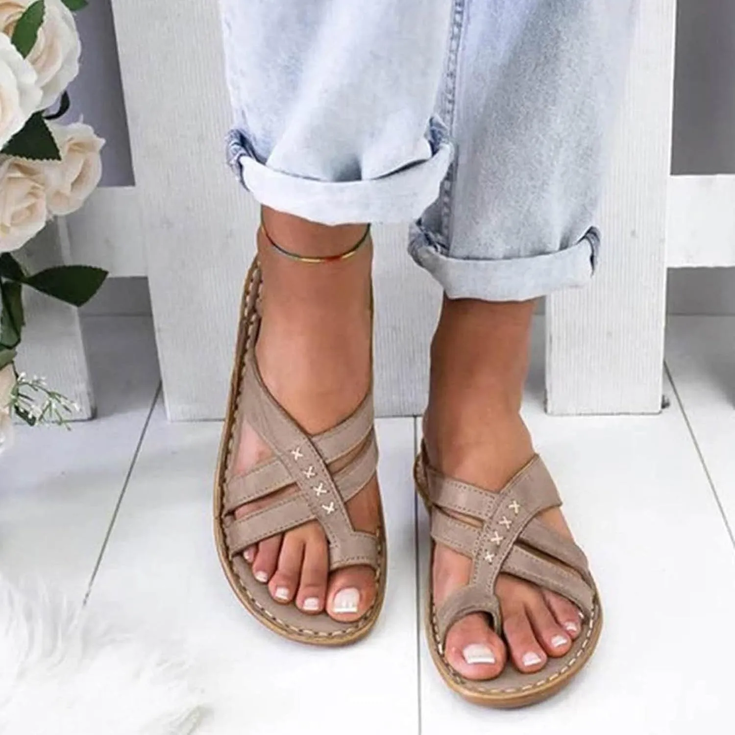 SuanlaTDS Wedge Sandals for Women Platform Flip Flops with Arch Support Comfortable Toe Ring Slip On Slide Orthopedic Sandals Casual Summer Beach Open-toe High Heels Wedges Sandals