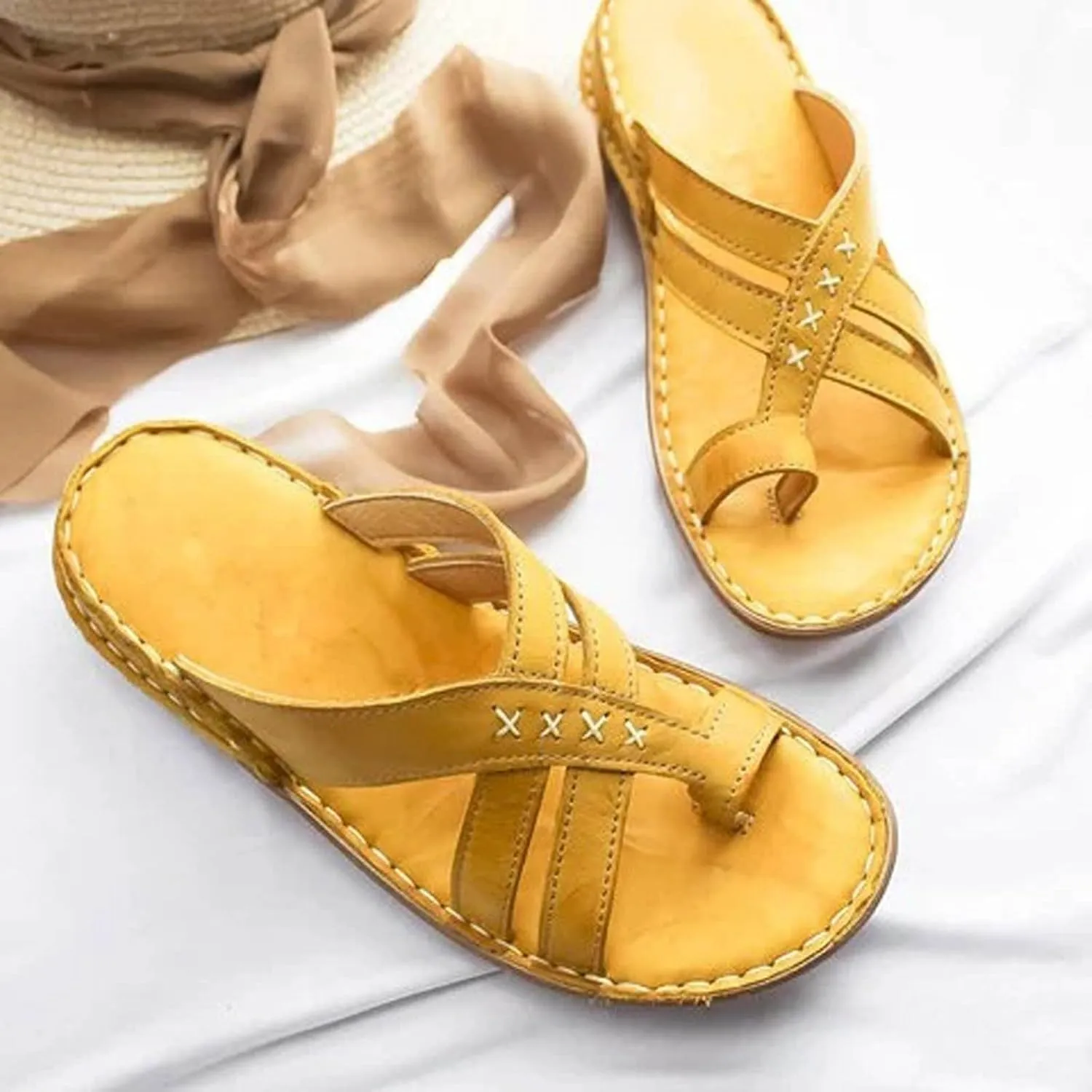SuanlaTDS Wedge Sandals for Women Platform Flip Flops with Arch Support Comfortable Toe Ring Slip On Slide Orthopedic Sandals Casual Summer Beach Open-toe High Heels Wedges Sandals
