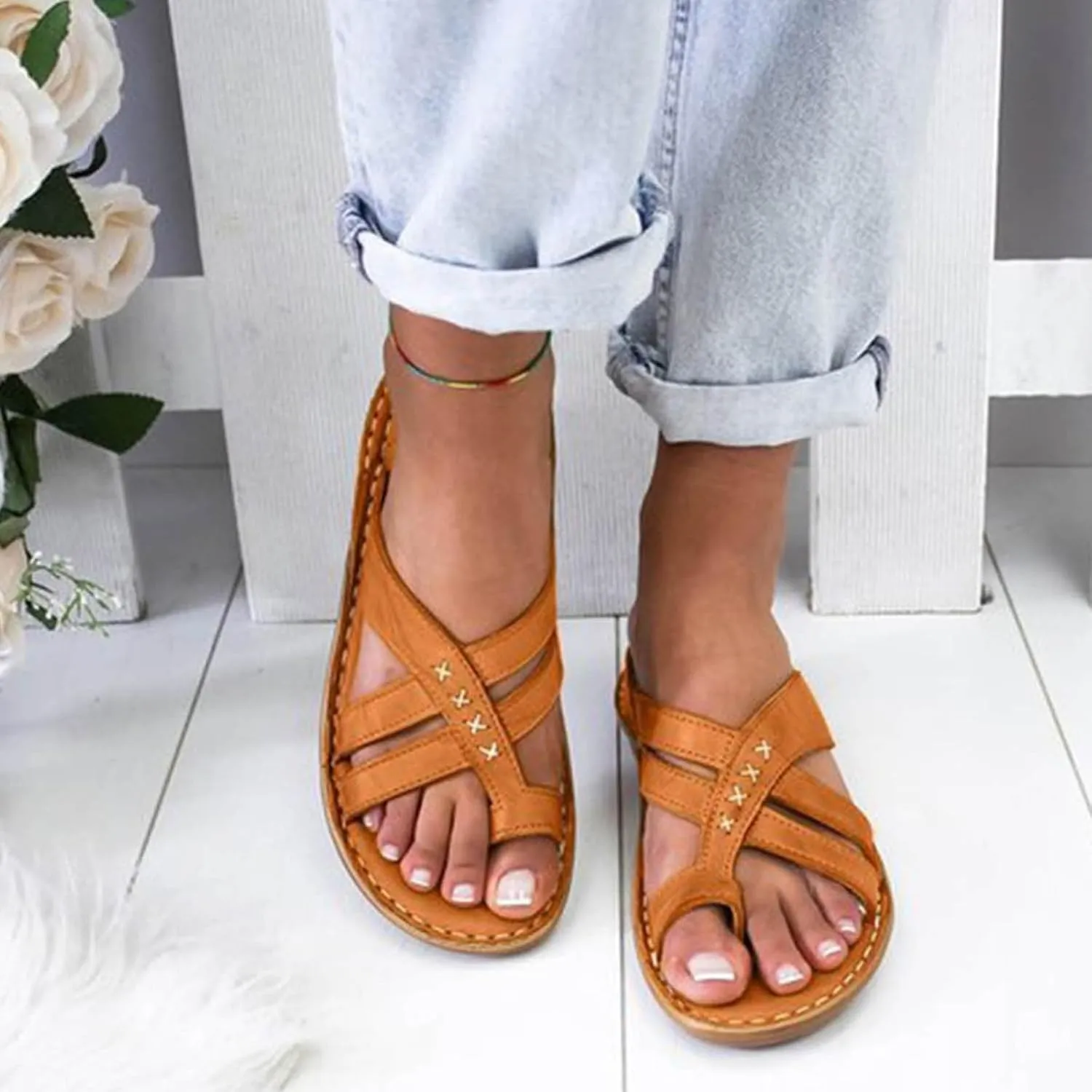 SuanlaTDS Wedge Sandals for Women Platform Flip Flops with Arch Support Comfortable Toe Ring Slip On Slide Orthopedic Sandals Casual Summer Beach Open-toe High Heels Wedges Sandals
