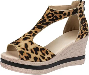 SuanlaTDS Wedge Sandals for Women Summer 2025 Platform T-Strap Open Toe Back Zipper Comfortable Dressy Beach Outdoor Casual Vintage Wedges Elegant High Heels Sandal for Party Prom Wedding