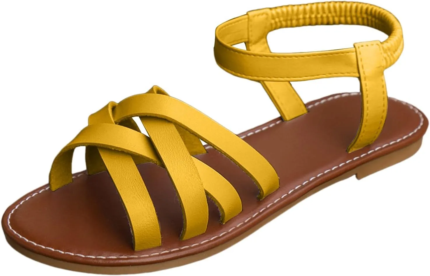 SuanlaTDS Women’s Flat Sandals Dressy 2025 Summer Elastic Ankle Strap Slip-on Crisscross Strappy Open Toe Slingback Gladiator Shoes Comfortable Walking Flats Sandal for Party Beach Vacation