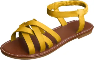 SuanlaTDS Women’s Flat Sandals Dressy 2025 Summer Elastic Ankle Strap Slip-on Crisscross Strappy Open Toe Slingback Gladiator Shoes Comfortable Walking Flats Sandal for Party Beach Vacation