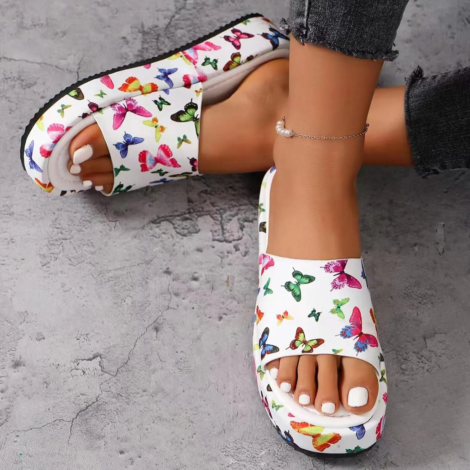 SuanlaTDS Women's Platform Slides Sandals Comfortable Footbed Open Toe Slip On Low Wedges Heels Summer Beach Shoes Casual Dressy Flatform Slippers Heeled Slide Sandal Waking Shoes