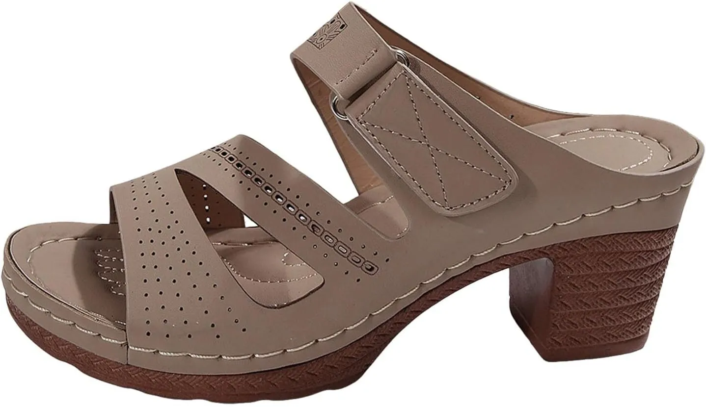 SuanlaTDS Women's Platform Wedge Sandals Comfortable Cutout Open Toe Slip On Slides Sandal with Arch Support Low Chunky Block Heels Outdoor Wedding Party Dance Pumps Wedges Sandals