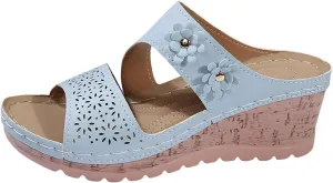 SuanlaTDS Womens Sandals Comfortable Platform Wedges Slip On Orthopedic Sandals with Arch Support Casual Summer Open Toe High Heels Slide Sandals Slippers Wedge Outdoor Walking Shoes